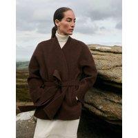 JAEGER Wool Rich With Cashmere Collarless Coat Chocolate