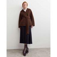 JAEGER Wool Rich With Cashmere Collarless Coat Chocolate