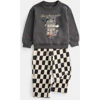 M&S Cotton Rich Halloween Patterned Top & Bottom Outfit (2-8 Yrs) Graphite