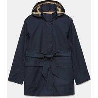 JAEGER Twill Waterproof Belted Hooded Short Raincoat Navy