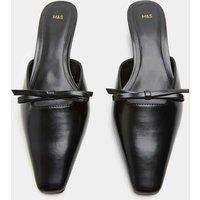 M&S Bow Detail Kitten Heel Square Toe Mules Black