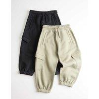 M&S 2 Pack Cotton Rich Cargo Joggers (2-8 Yrs) Carbon