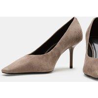 M&S Suede Stiletto Heel Chisel Toe Court Shoes Dark Grey