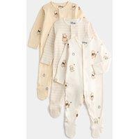 M&S 3 Pack Pure Cotton Winnie the Pooh Sleepsuits (7lbs - 2 Yrs) Ivory