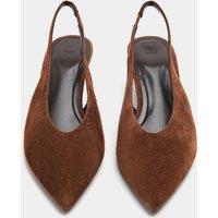 M&S Suede Cone Heel Pointed Slingback Court Shoes Dark Tan