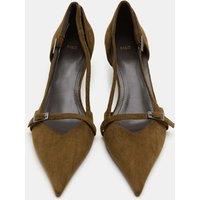 M&S Buckle Detail Kitten Heel Pointed Court Shoes Olive