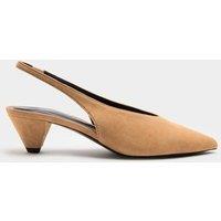 M&S Suede Cone Heel Pointed Slingback Court Shoes Camel