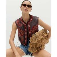 M&S Embroidered Cropped Gilet Brown Mix