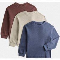 M&S 3 Pack Pure Cotton Waffle Tops (2-8 Yrs) Navy Mix