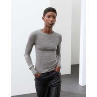 Autograph Pure Merino Wool Ribbed Long Sleeve Top Mid Grey Marl