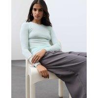 Autograph Pure Merino Wool Ribbed Long Sleeve Top Pale Aqua