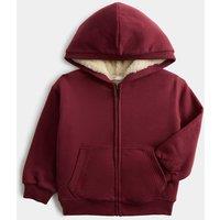M&S Cotton Rich Borg Lined Hoodie (2-8 Yrs) Burgundy Mix