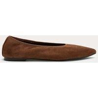 M&S Suede Flat Pointed Toe Ballet Pumps Dark Tan