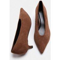 M&S Suede Kitten Heel Pointed Court Shoes Dark Tan