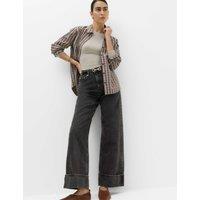 M&S High Waisted Wide Leg Turn Up Jeans Black Mix