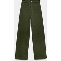 M&S High Waisted Wide Leg Ankle Grazer Jeans Khaki