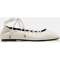 M&S Lace Up Flat Square Toe Ballet Pumps White