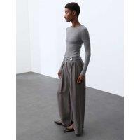 Autograph Pure Silk Gathered Waist Wide Leg Trousers Thunder