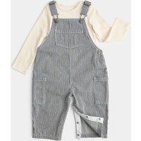 M&S 2 Piece Ticking Stripe Dungaree Outfit (0-3 Yrs) Blue