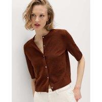 M&S Air-Yarn Button Front Short Sleeve Cropped Cardigan Redwood
