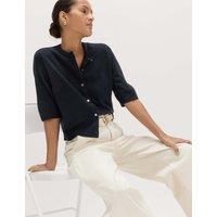 M&S Air-Yarn Button Front Short Sleeve Cropped Cardigan Midnight Navy