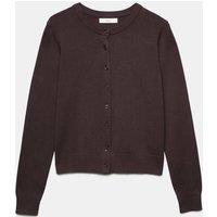 M&S Crew Neck Button Through Cardigan Bitter Chocolate
