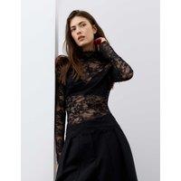 Autograph Lace High Neck Slim Fit Top Black