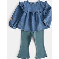 M&S 2 Piece Cotton Rich Blouse & Kickflare Leggings Outfit (0 Mths-5 Yrs) Denim Mix