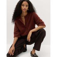 M&S Wool Alpaca Blend Relaxed Fit Cardigan Rust