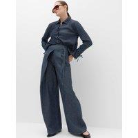 M&S Denim High Waisted Wrap Wide Leg Jeans Indigo Mix