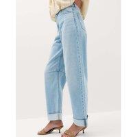 M&S High Waisted Barrel Turn Up Jeans Light Indigo