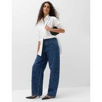 M&S High Waisted Embellished Barrel Jeans Medium Indigo
