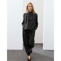 Autograph Wool Blend Draped Scarf Neck Blouse Dark Grey