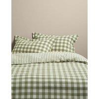 M&S Pure Cotton Gingham Bedding Set Green Mix