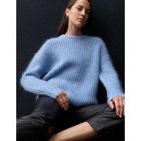 Autograph Mohair Blend Fluffy Ribbed Relaxed Jumper True Blue