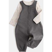 M&S 2 Piece Cotton Rich Jersey Bear Dungarees (0 Mths-3 Yrs) Grey