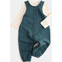 M&S Cotton Rich Dino Dungarees Outfit (0-3 Yrs) Blue