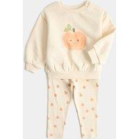 M&S Cotton Rich Halloween Pumpkin Sweat Set (0-3 Yrs) Cream Mix