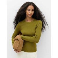 M&S Ribbed Crew Neck Fitted Jumper Moss
