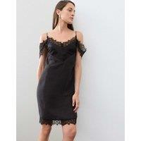 Autograph Checked Lace Trim Mini Slip Dress Black Mix