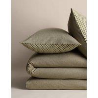 M&S Brushed Cotton Melange Printed Geo Bedding Set Moss