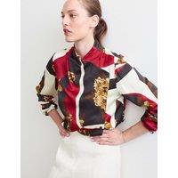 JAEGER Floral High Neck Button Detail Blouse Red Mix