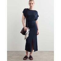 JAEGER Jersey Ruched Midi Column Dress Navy