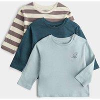 M&S 3 Pack Pure Cotton Dino Tops (0-5 Yrs) Blue