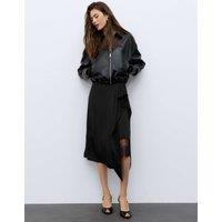 Autograph Silk Blend Lace Detail Midi Asymmetric Skirt Black