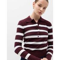 M&S Collared Striped Slim Jumper with Wool Burgundy Mix