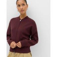 M&S Zip Up Knitted Bomber Cardigan Dark Claret