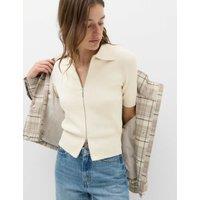 M&S Collared Zip Up Slim Fit Cardigan Ivory