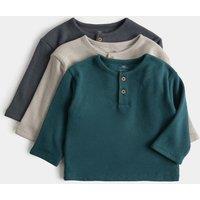 M&S 3 Pack Waffle Long Sleeve Tops (0 Mths-5 Yrs) Green Mix