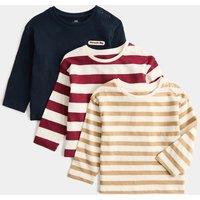 M&S 3 Pack Striped Long Sleeve Tops (0-5 Yrs) Red Mix
